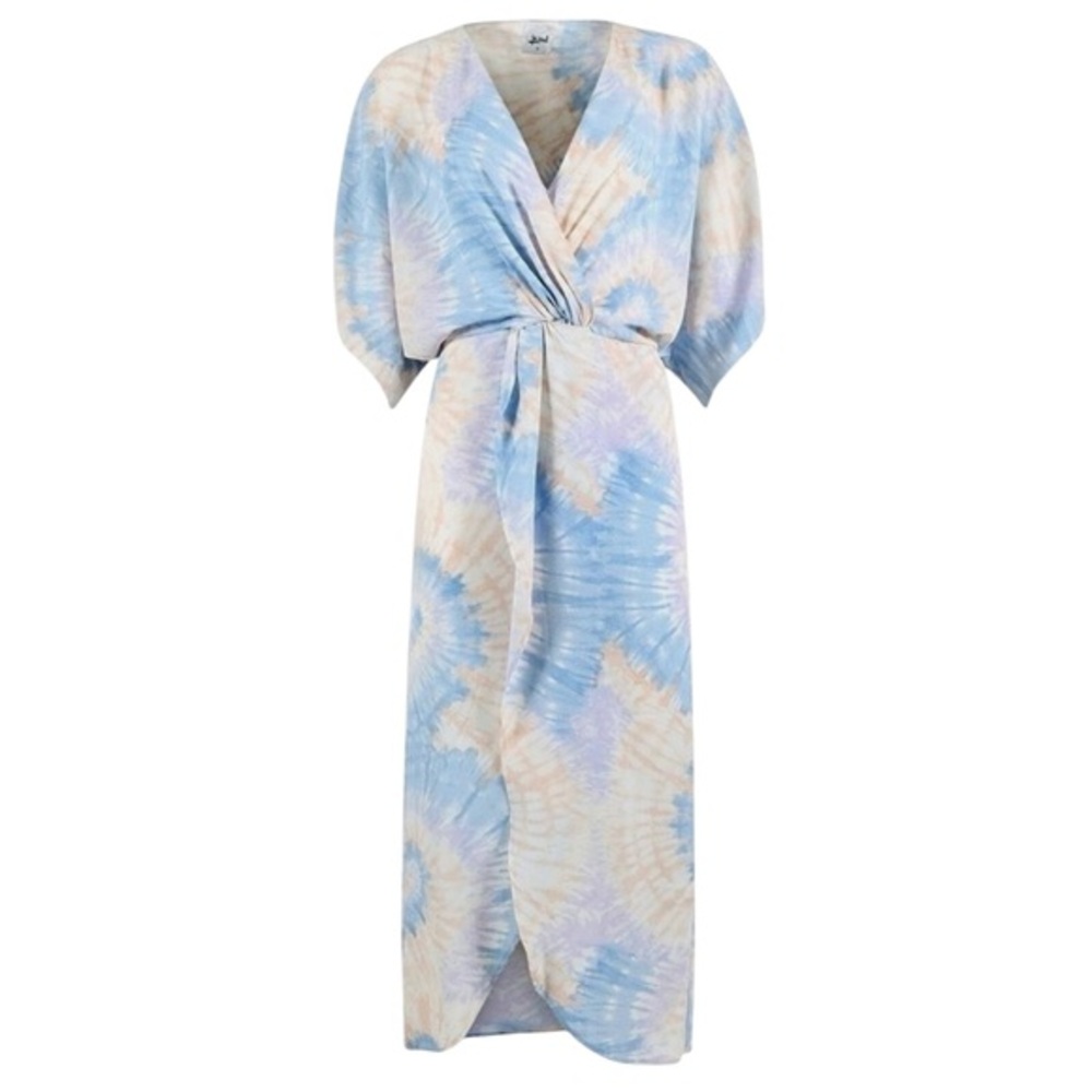 Lezat Small Joey Maxi Dress Ice Blue Tie Dye Beachy Coastal Core Swim Coverup